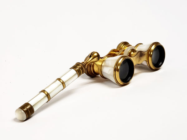 Antique IRIS PARIS Mother of Pearl and Brass Opera Glasses w/ Handle