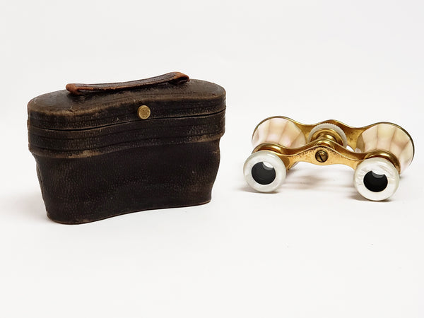 Mother of Pearl and Brass Opera Glasses With Case, Deraisme FI Paris
