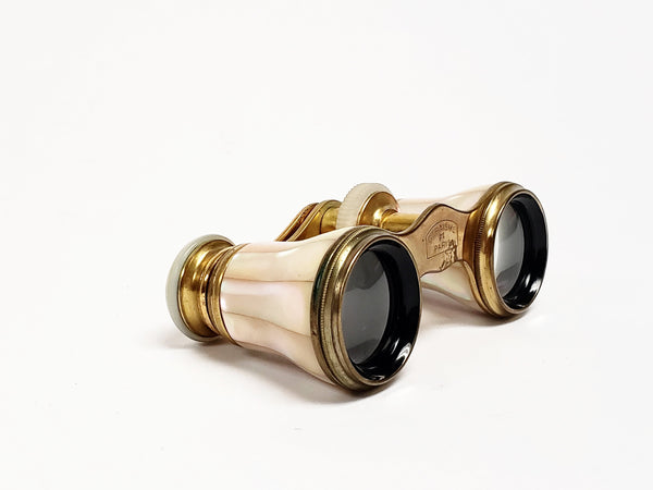 Mother of Pearl and Brass Opera Glasses With Case, Deraisme FI Paris
