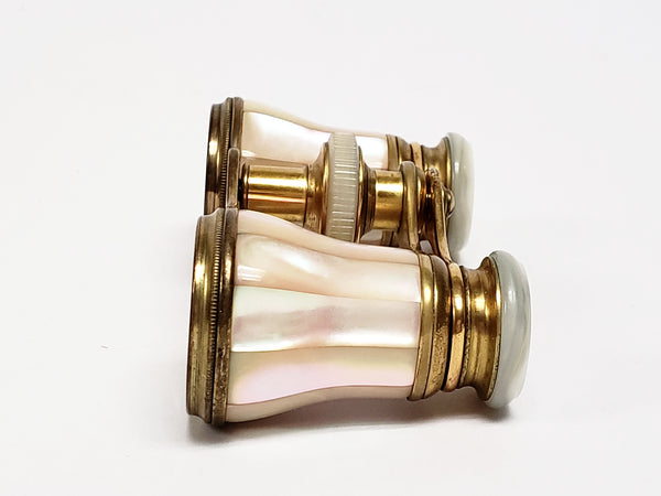 Mother of Pearl and Brass Opera Glasses With Case, Deraisme FI Paris