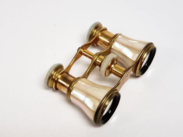 Mother of Pearl and Brass Opera Glasses With Case, Deraisme FI Paris