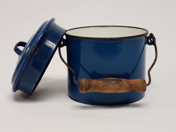 Vintage Lampart Blue Enamelware Berry Bucket With Bail Handle