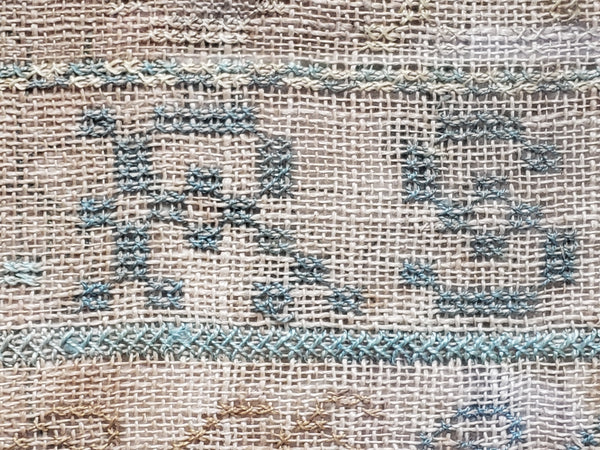 Antique 19th Century Framed Child's American School Girl Alphabet Sampler - Signed