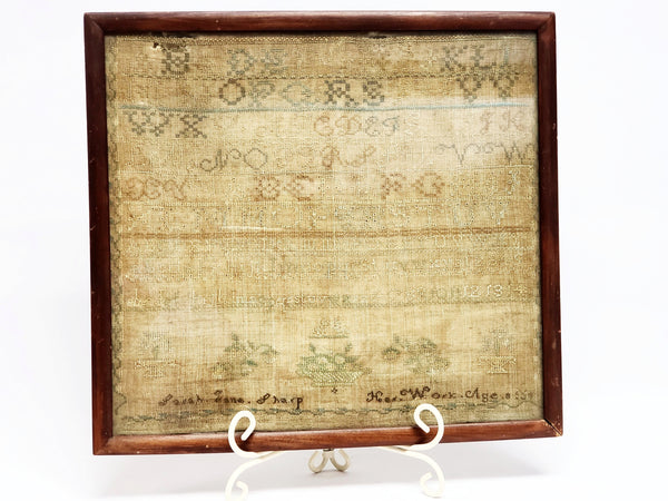 Antique 19th Century Framed Child's American School Girl Alphabet Sampler - Signed