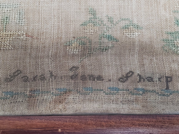 Antique 19th Century Framed Child's American School Girl Alphabet Sampler - Signed