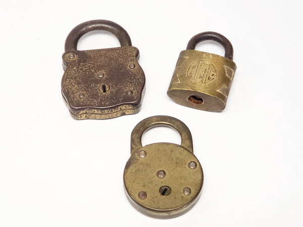 Lot of 3 Early Vintage Brass Padlocks - F-S HDW Co., Fraim, Acme - No Keys
