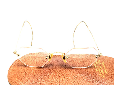 Vintage Octagonal Eyeglasses 1/10 12K Gold Filled Rimless W/ Case - AO