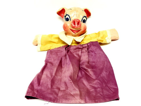 Rare 1930's Paper Mache "Three Little Pigs" Hand Puppets - WPA Museum Extension Project