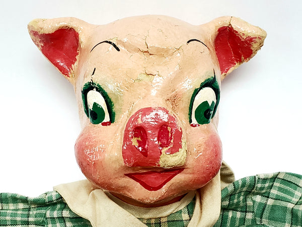 Rare 1930's Paper Mache "Three Little Pigs" Hand Puppets - WPA Museum Extension Project