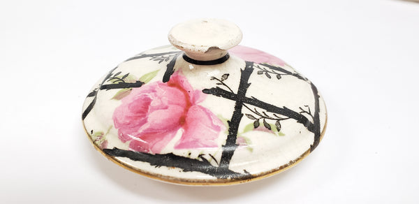 Art Deco Pink & Black 7 Piece Dresser Set Crown Ducal England Early Mark 1916-1929