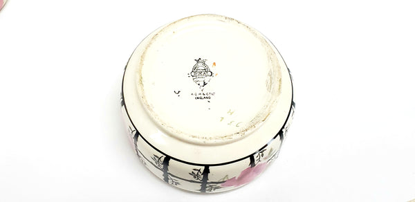 Art Deco Pink & Black 7 Piece Dresser Set Crown Ducal England Early Mark 1916-1929