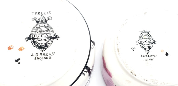 Art Deco Pink & Black 7 Piece Dresser Set Crown Ducal England Early Mark 1916-1929