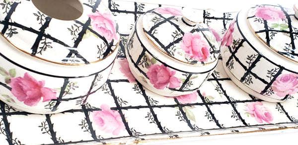 Art Deco Pink & Black 7 Piece Dresser Set Crown Ducal England Early Mark 1916-1929