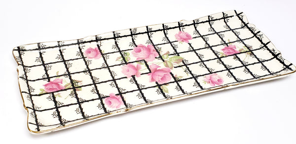 Art Deco Pink & Black 7 Piece Dresser Set Crown Ducal England Early Mark 1916-1929