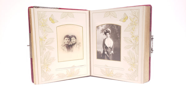 Antique Victorian Red Velvet Photo Album With Photo Cards