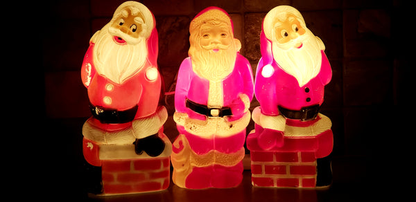 Vintage Mid Century Indoor Light-Up Santa's Christmas Blow Molds