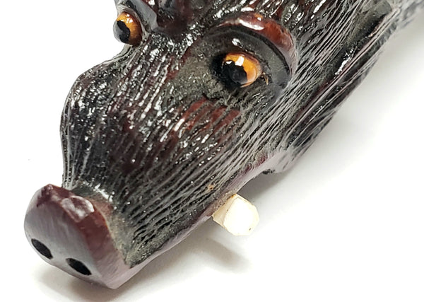 Unusual Wood Carved Paper-Knife, Mythical Figural Wild Boar Head
