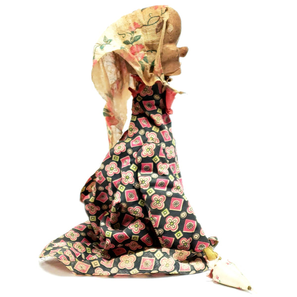 Antique Creepy Primitive Wooden Hand Puppet Movable Mouth, Depression Era