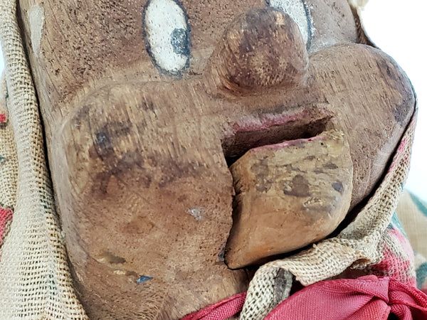 Antique Creepy Primitive Wooden Hand Puppet Movable Mouth, Depression Era