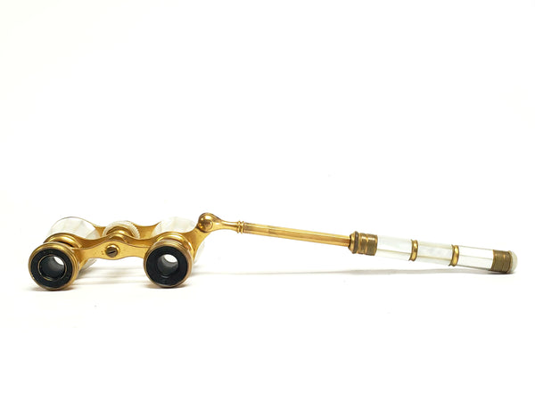 Antique IRIS PARIS Mother of Pearl and Brass Opera Glasses w/ Handle