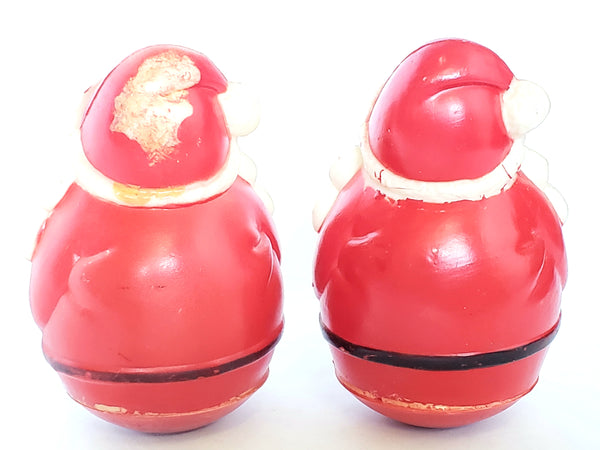 Roly Poly Chiming Santa Clause - Hard Plastic Toy Figurines - Set of 2 ~ Mid Century