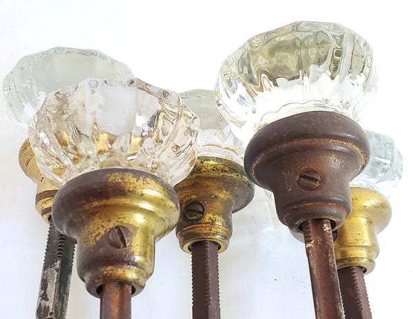 Antique Glass Doorknob Sets w/ Spindles, 12-pt - 5 Sets