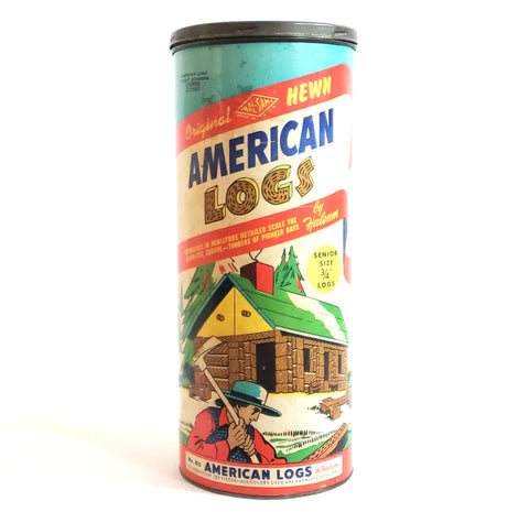 Halsam American Logs, Hewn No. 815 Senior Size, Original Packaging & Extras 153 pieces c. 1950's