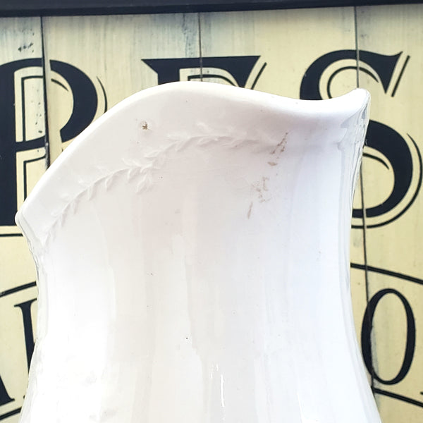 Antique 10 inch White Ironstone Pitcher Ivy Vines by Meakin & Co c. 1865-1882