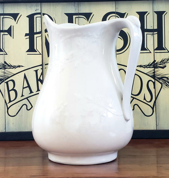 Antique 10 inch White Ironstone Pitcher Ivy Vines by Meakin & Co c. 1865-1882