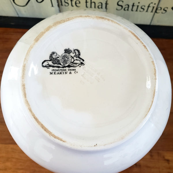 Antique 10 inch White Ironstone Pitcher Ivy Vines by Meakin & Co c. 1865-1882