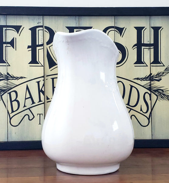 Antique 10 inch White Ironstone Pitcher Ivy Vines by Meakin & Co c. 1865-1882