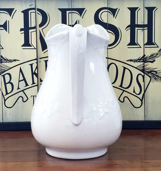 Antique 10 inch White Ironstone Pitcher Ivy Vines by Meakin & Co c. 1865-1882