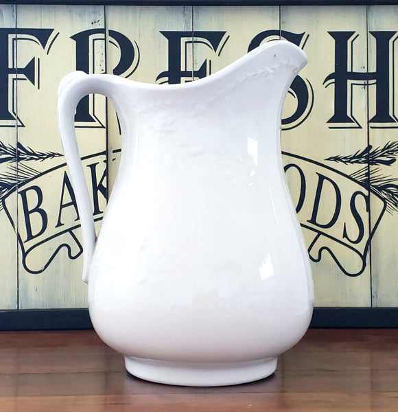 Antique 10 inch White Ironstone Pitcher Ivy Vines by Meakin & Co c. 1865-1882
