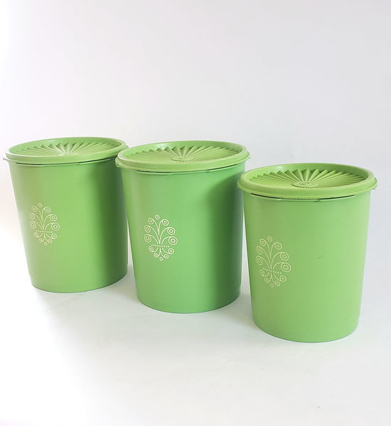 Vintage Tupperware Apple Green Maxi Canisters 1970's