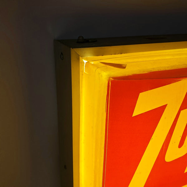 Vintage 7UP Lighted Electric Wall Clock with Metal Base c. 1970's Americana Advertising