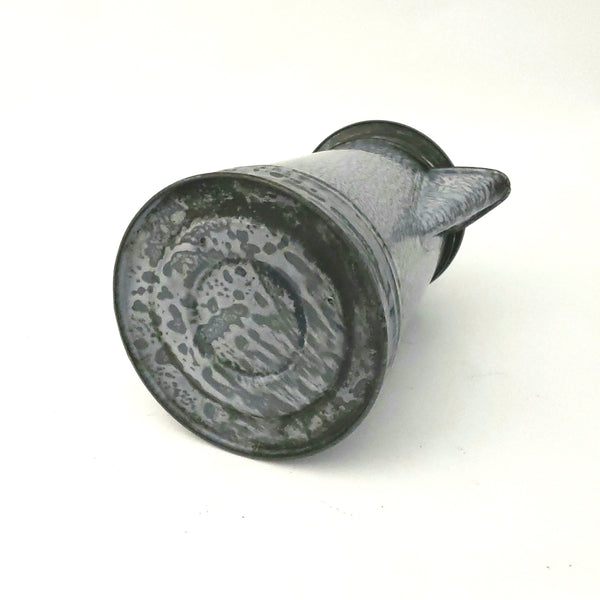 Antique Gray Mottled Granite Ware Enamel 8 1/2 inch Coffee Pot with Tin Lid