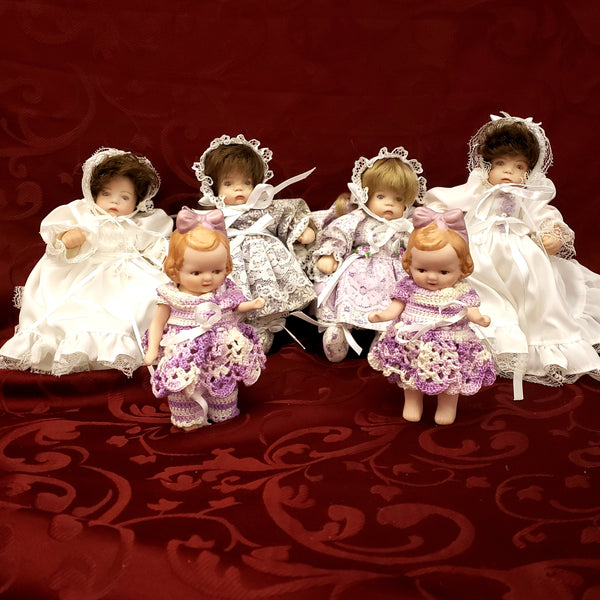 Assortment of 6 Adorable Small Vintage Porcelain Dolls 5 - 7 inches Tall