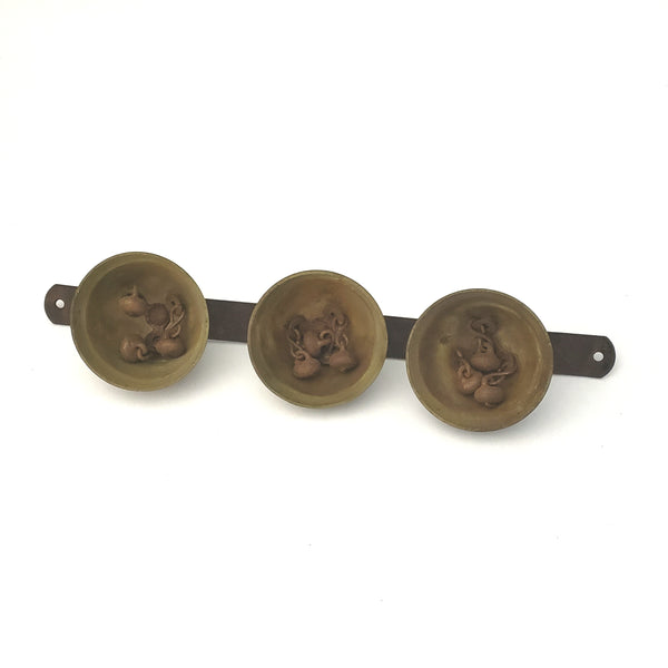 Vintage Brass Carriage Sleigh Bells on Metal Strap Triple Clappers