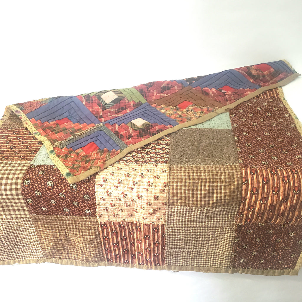 Early American Antique Bassinet Cradle Quilt Two Sided Patterns 19th Century 29" x 35"