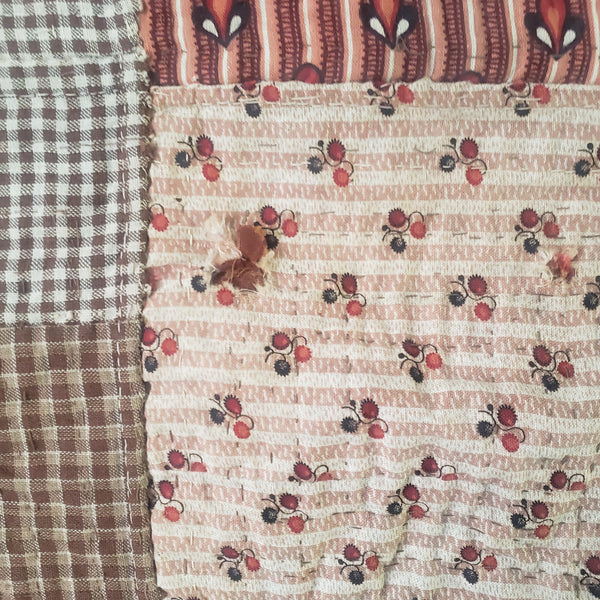 Early American Antique Bassinet Cradle Quilt Two Sided Patterns 19th Century 29" x 35"