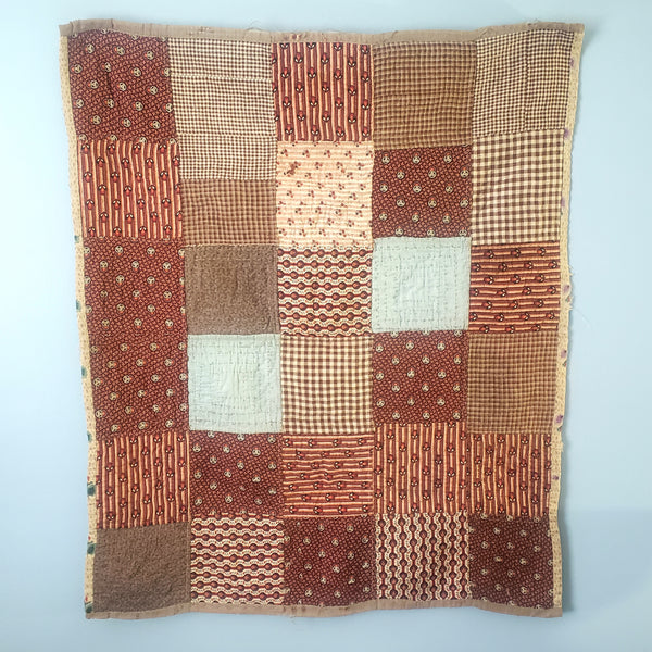 Early American Antique Bassinet Cradle Quilt Two Sided Patterns 19th Century 29" x 35"