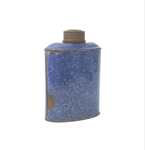 Antique Enamelware Flask Blue with White Speckled with Original Lid