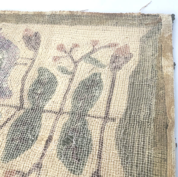 Vintage Hooked Rug Single Flower Leaves Two Distelfink Birds Americana Textile