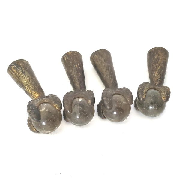 Antique Iron Claw and Glass Ball Foot Terminals Set of 4