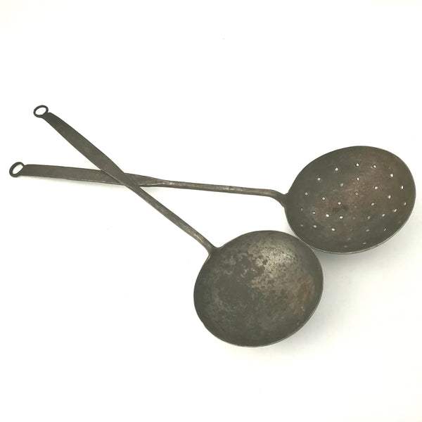 Early American Rustic Iron Ladle and Skimmer ~ Kitchen Hearth Accent
