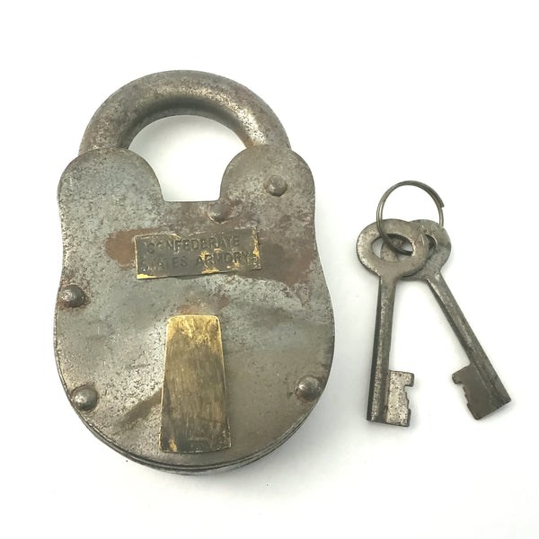 Confederate States Armory Style Padlock and 2 Keys Cast Iron and Brass