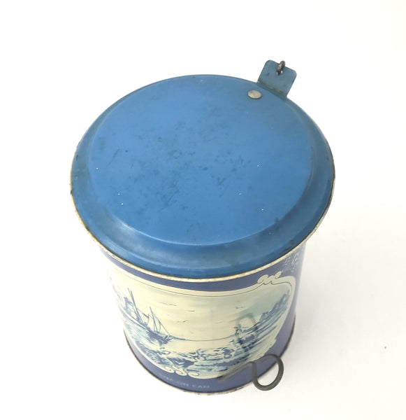 Vintage Litho Tin Toy "Step On Can"  Blue White Dutch Scene by Wolverine Supply