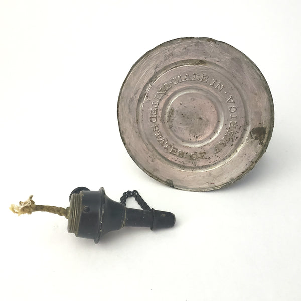 Unique Antique Tole Painted Tin and Brass Whale Oil Finger Lamp Americana Toleware