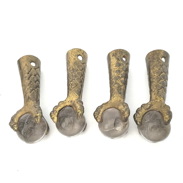 Antique Iron Claw and Glass Ball Foot Terminals Set of 4