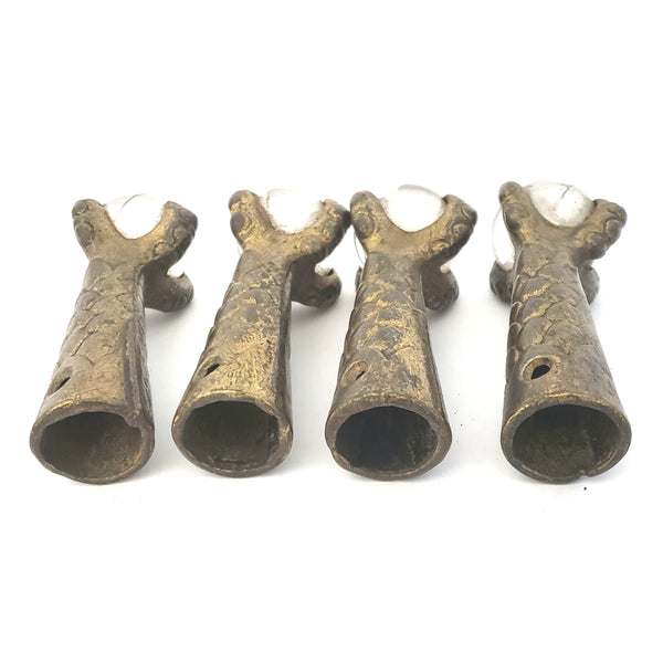 Antique Iron Claw and Glass Ball Foot Terminals Set of 4